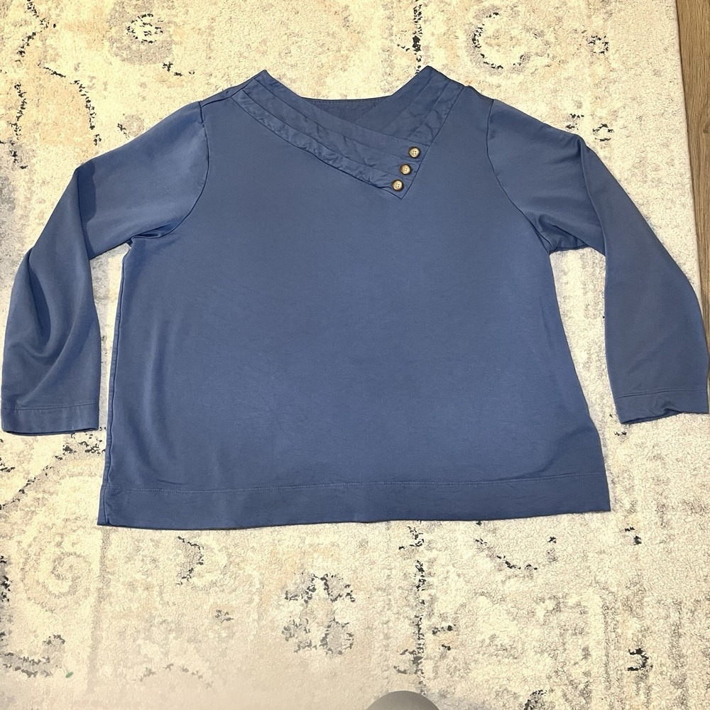 J Jill Blue 3 Button Tunic 3/4 Sleeve Fleece Lined 2X Plus Top‎ Casual Comfort